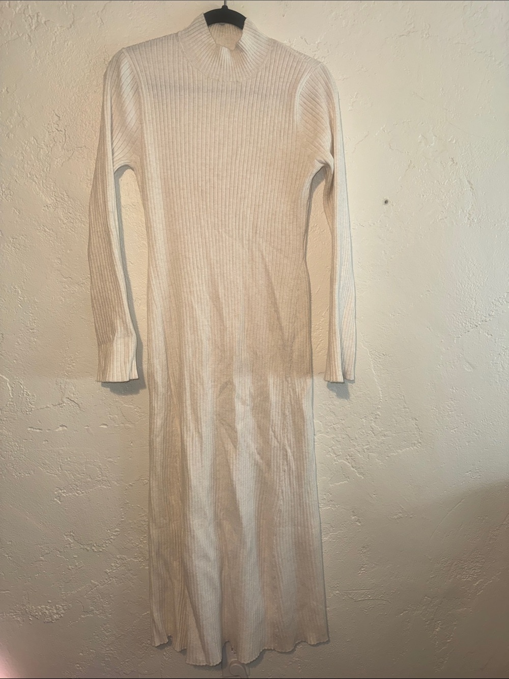 Ribbed Ivory Long Sleeve Knit Dress